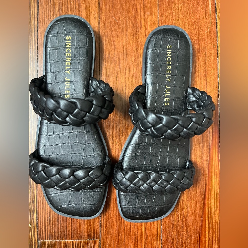SINCERELY JULES  Black Double Braided Flip Flop Sandal Slides (size 8)